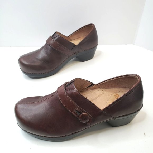 Dansko Shoes - Dansko Comfort Clog Shoes Size 6.5-7 Dark Brown Button Slip On Heeled Work Shoe
